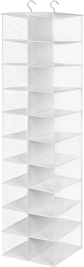 coastal rose Hanging Shoe Organizer for Closet, 20 Sections Hanging Closet Organizers and Storage Shelves, Space Saving Shoe Storage Rack Holder, Transparent White, 12''W×12''Dx 50''H-NeatNest