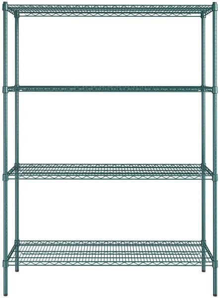 18" x 54" NSF Green Epoxy 4-Shelf Kit with 74" Posts, Heavy Duty Storage Shelving, Wire Shelving Kit, NSF Commercial Storage Rack Unit