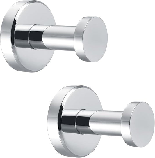 APLusee Polished Chrome Bathroom Towel Hooks 2 Pack, 304 Stainless Steel Round Robe Hooks for Bathroom Kitchen Garage, Heavy Duty Wall Mounted Towel Hanger