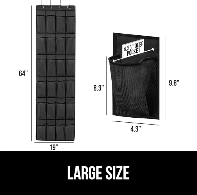 GORILLA GRIP Over the Door Shoe Organizer, 24 Large Breathable Mesh Pockets, Space Saving Hanging Storage Holder, Closet Rack Hanger Holds Up to 40 lbs, Hangs on Closets for Shoes, Accessories, Black-NeatNest