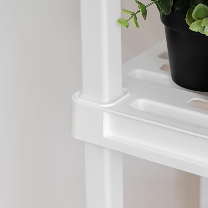 IRIS USA 4-Shelf Light Duty Plastic Storage Shelves, 200lb Capacity, 48" H x 24" W x 12" D, Medium Modular Shelving Unit Storage Organizer for Bathroom, Laundry, Garage & Home, Storage Rack - White