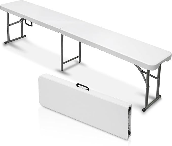 AJP Distributors 6 Foot Portable Plastic Folding Bench 6FT 72" Half Foldable Heavy Duty Seat w/Carry Handle - Indoor Outdoor Backyard Camping Picnic BBQ Party Wedding Dining Office Event Meeting White-NeatNest