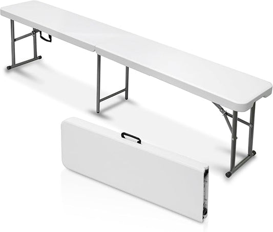 AJP Distributors 6 Foot Portable Plastic Folding Bench 6FT 72" Half Foldable Heavy Duty Seat w/Carry Handle - Indoor Outdoor Backyard Camping Picnic BBQ Party Wedding Dining Office Event Meeting White-NeatNest