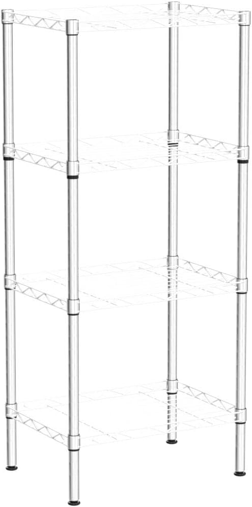 4 Tier Wire Shelving Unit, Height Adjustable Wire Shelves with 264 LBS Capacity, Metal Storage Rack Organizer for Laundry, Kitchen, Bathroom, Pantry, Closet (9.8"D x 13.7"W x 31.5"H, Silver)