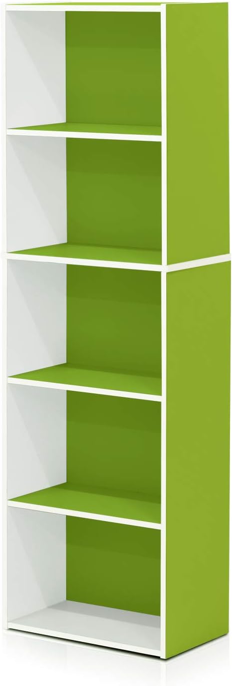 Furinno Luder Bookcase / Book / Storage , 5-Tier, White/Green-NeatNest