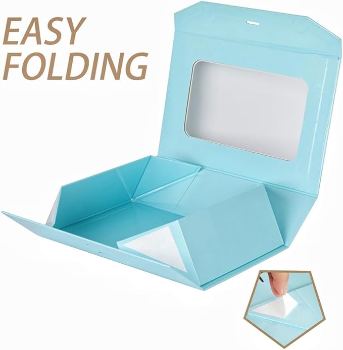 Blue Gift Box for Presents with Ribbon 10.8x7.5x3.5 Inches Clear Gift Box with Window Magnetic Closure Gift Boxes with Lids-NeatNest