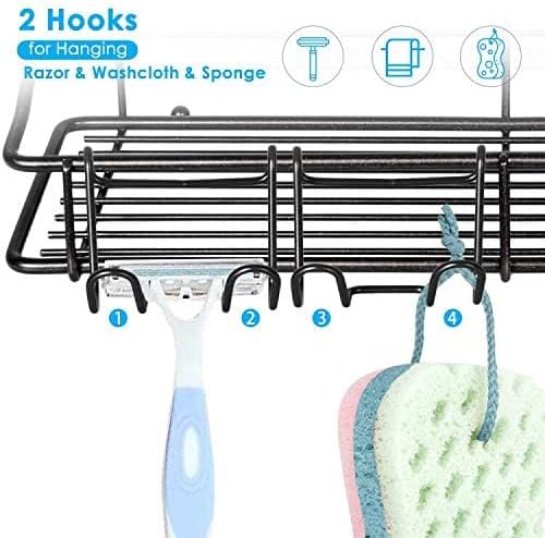 Nieifi Shower Caddy Shelf with Hooks Storage Rack Organizer Adhesive Stainless Steel without Drilling for Bathroom, Lavatory, Washroom, Restroom, Shower, Toilet, Kitchen (Black, 3 Pack)-NeatNest