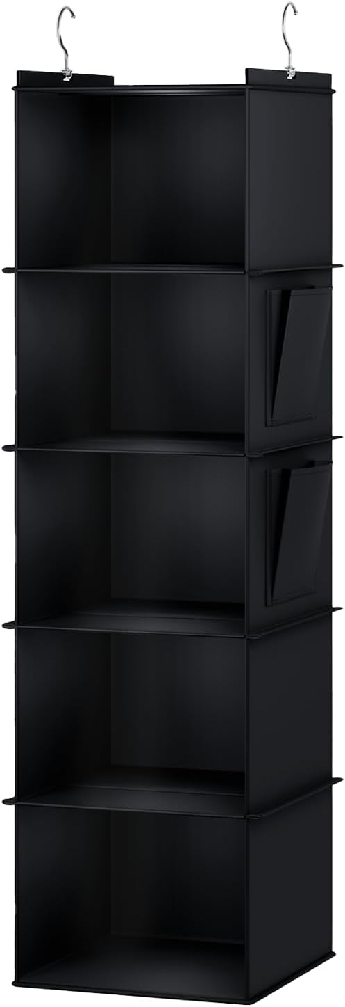 Hanging Closet Organizer, 5-Shelf Closet Hanging Storage Shelves, Black-NeatNest