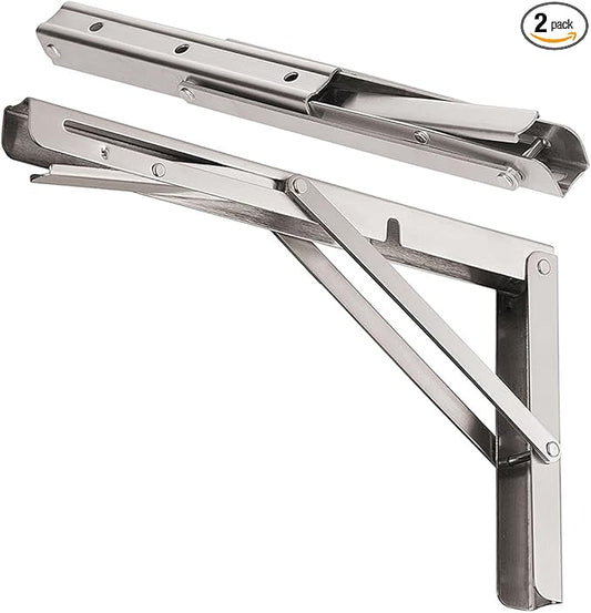 8" Folding Shelf Brackets Max. Load 220 lb, Heavy Duty DIY Wall Mounted Shelf Bracket Space Saving for Table Work Bench, Pack of 2