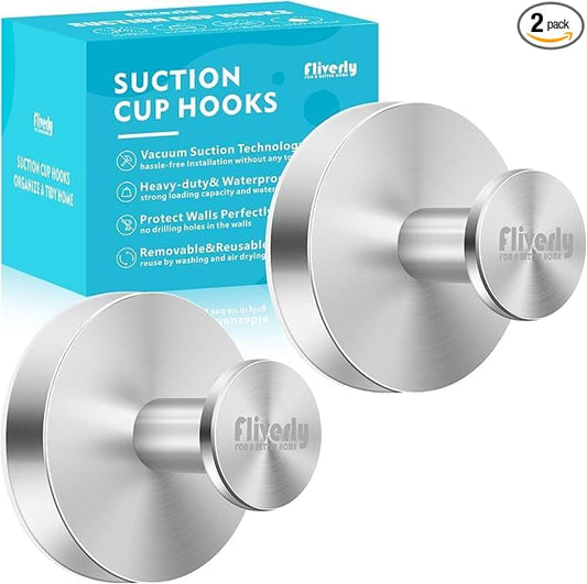 2pcs Suction Cup Hooks for Shower,Inside Shower,Wall,Bathroom,Bedroom,Kitchen,Door,Glass Window, Mirror, Tile, No Drilling Hanging for Towels,Robes,Loofah,hat,Clothing,Wreath (Silver)