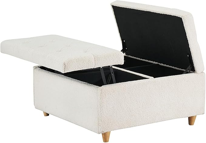 GAOMON Sherpa Storage Ottoman Coffee Table with Lift Top, Sherpa Fabric Tufted Upholstered Ottoman with Storage, Large Square Storage Ottoman Bench for Bedroom Living Room(Sherpa, White)