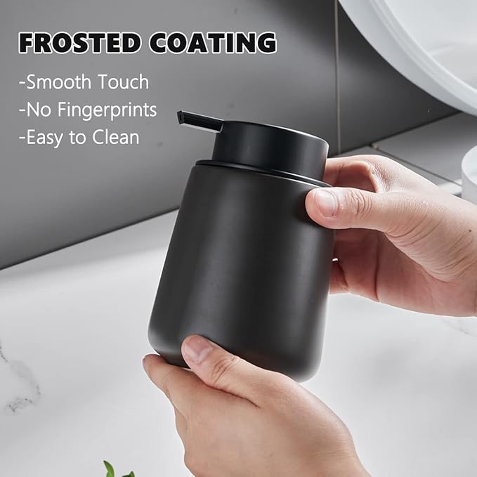12Oz Black Soap Dispenser - Modern Ceramic Lotion Hand Soap Dispenser with Easy-to-Press Black Pump, Reusable and Refillable Liquid Dish Soap Dispenser for Bathroom & Kitchen-NeatNest