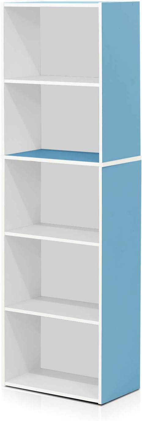 Furinno Luder Bookcase / Book / Storage , 5-Tier, White / Light Blue-NeatNest