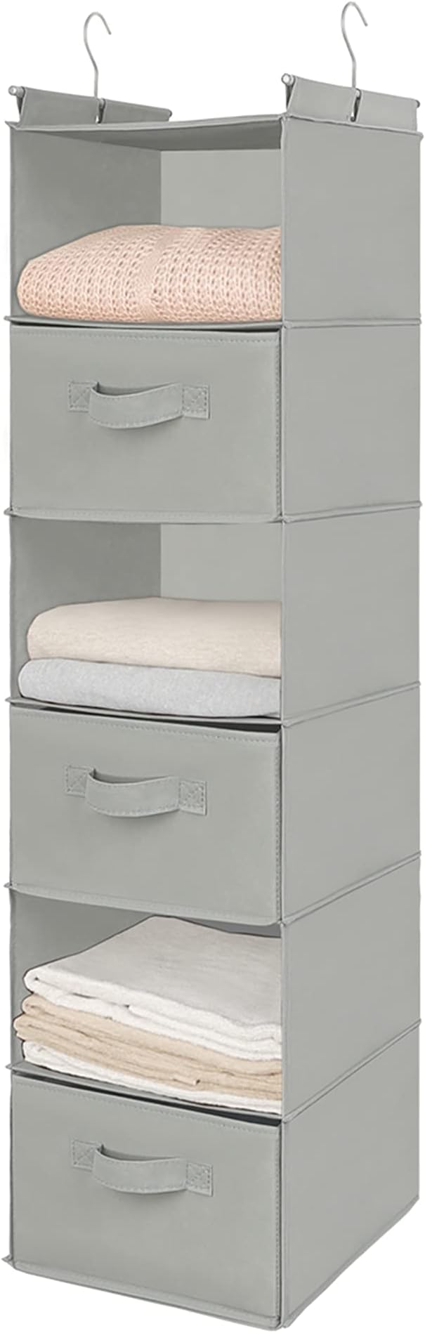 MAX Houser 6 Tier Shelf Hanging Closet Organizer, Closet Hanging Shelf with 2 Sturdy Hooks for Storage, Foldable (Light Grey-D3)-NeatNest