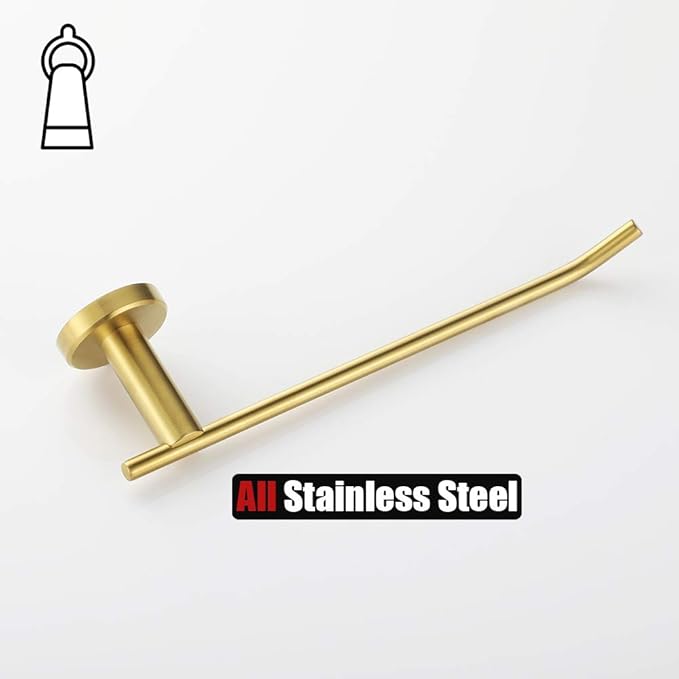 JQK Hand Towel Bar, Brushed Gold Stainless Steel Towel Ring Holder for Bathroom, 9 Inch Wall Mount, TR100-BG