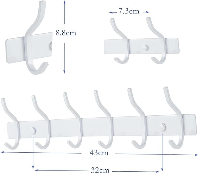 AZW Coat Rack Wall Mount,Heavy Duty Stainless Steel Metal Coat Hooks Hanging for Robes Bags Keys Hat Clothes and Bathroom Door Towels Hanger(White 6 Hooks)-NeatNest
