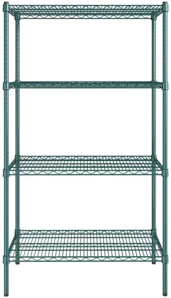 21" x 36" NSF Green Epoxy 4-Shelf Kit with 64" Posts, Heavy Duty Storage Shelving, Wire Shelving Kit, NSF Commercial Storage Rack Unit