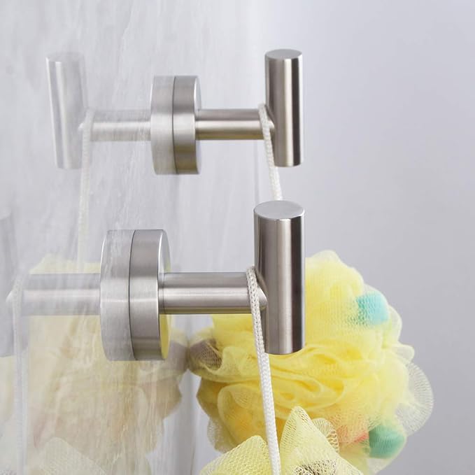 Brushed Stainless Steel Towel Coat Hooks Bathroom Clothes Garage Hotel Cabinet Closet Sponges Robe Hook Wall Mounted Round Kitchen Heavy Duty Bath Door Hanger 2 Pack-NeatNest