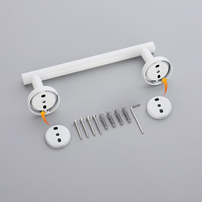 GERZWY 9-Inch Bath Towel Bar SUS 304 Stainless Steel Bathroom Towel Bar Modern Round Style Wall Mount, White