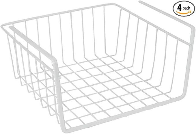 Under Shelf Wire Storage Baskets – Hanging Organizer Rack for Cabinet, Pantry, or Closet – White Metal Basket for Kitchen, Towels, or Office – No Tools Required (10.25")-NeatNest