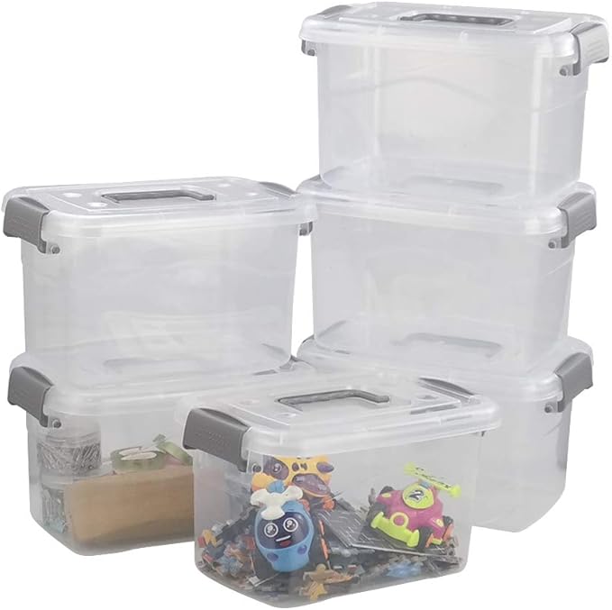 6 Quart Small Storage Bin, 6 Packs Plastic Storage Box with Lid