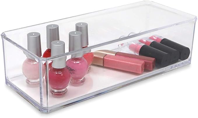 Isaac Jacobs Clear Acrylic Rectangular Stackable Storage Organizer, (9" L x 3.5" W x 2.5" H) Drawer Tray, Multi-Functional, Bathroom, Kitchen, Home, Office, Desk, Drawers-NeatNest