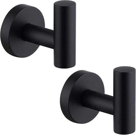 Angle Simple Matte Black Towel Hook 2 PCS, Stainless Steel Kitchen Bathroom Towel Holder, Round Coat Robe Hanger for Wall