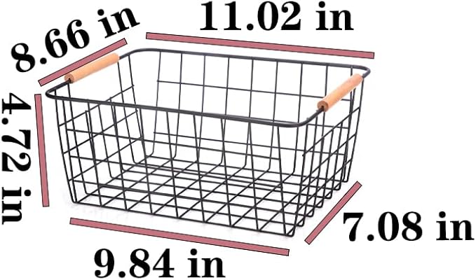 Metal Wire Food Storage Basket Organizer with Wooden Handles for Organizing Kitchen Cabinets, 4 Packs-Black-NeatNest