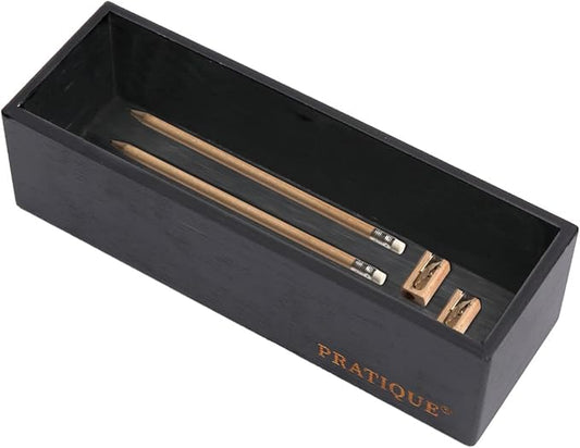 Bamboo Drawer Organizer - Kitchen Utensil Organizer Silverware Tray Cutlery Holder，Office Desk Supplies and Accessories,8.9 * 3 * 2.6inch,Black-NeatNest