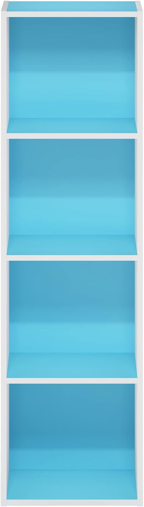 Furinno Luder Bookcase / Book / Storage, 4-Tier Cube, Light Blue/White-NeatNest