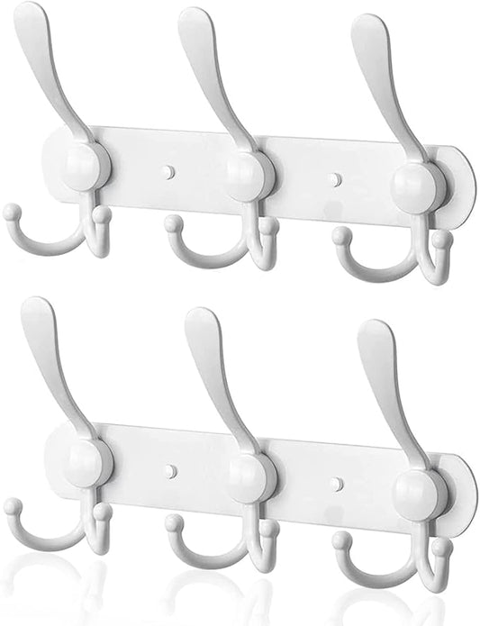 Coat Rack Wall Mounted,3 Tri Stainless Steel Coat Hook for Coat Hat Robes Towel in Mudroom Entryway (White, 2 Pack 3 Hook)-NeatNest