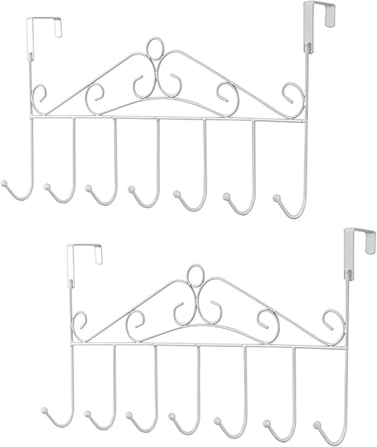 eywlwaar White Over The Door Hooks 7 Hanger Rack Metal Rack for Home Use Hats Coats Key Bag Clothes Scarfs Hooks-NeatNest