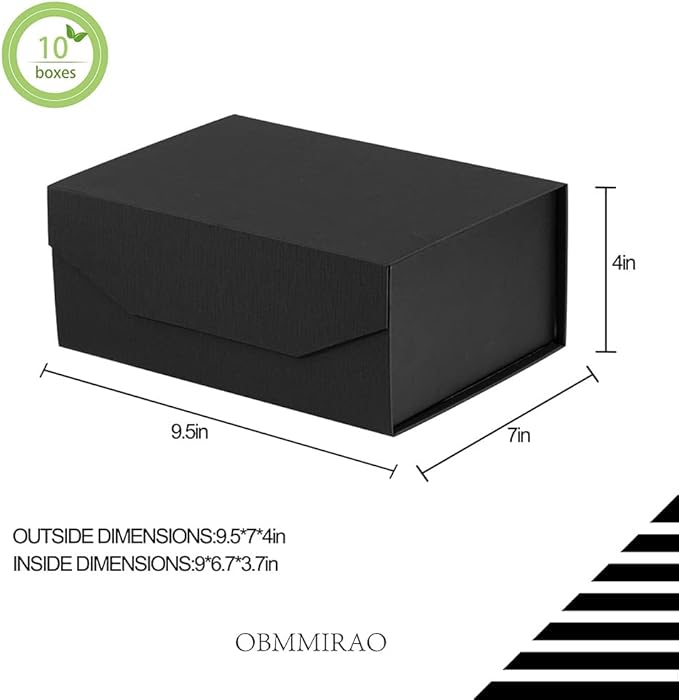 10 Small Black Gift Boxes 9.5x7x4 Inches, Magnetic Gift Box with Lid for Gift Packaging Proposal Boxes (Matte Black, Grain Texture, 10pcs/pack)-NeatNest