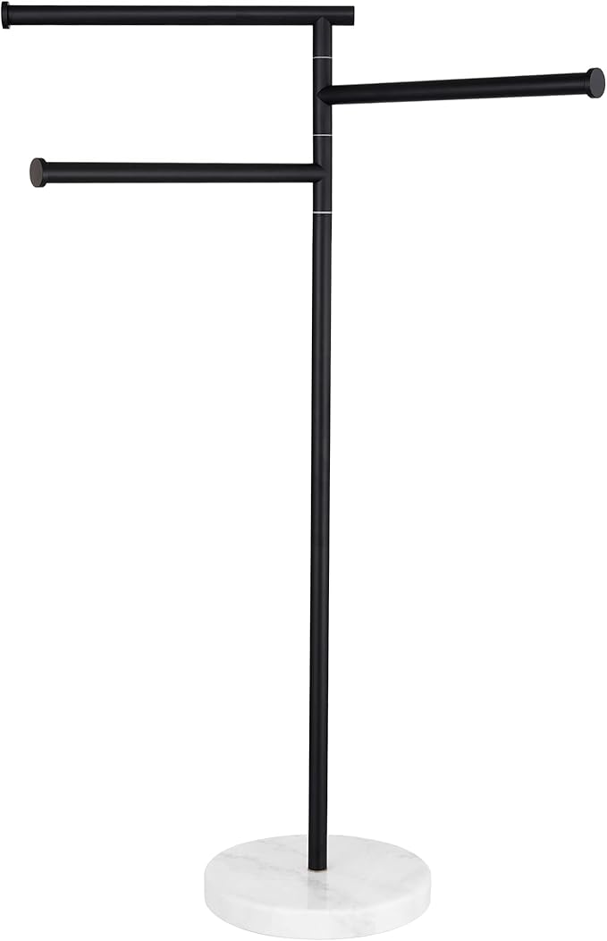 KES Matte Black Towel Racks for Bathroom with Weighted Marble Base, 40 Inch Free Standing Pool Towel Rack Outdoor, 3 Swivel Bars, Premium 18/8 Stainless Steel, BTH219-BK