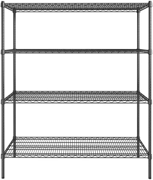 24" x 54" NSF Black Epoxy 4-Shelf Kit with 64" Posts, Heavy Duty Storage Shelving, Wire Shelving Kit, NSF Commercial Storage Rack Unit