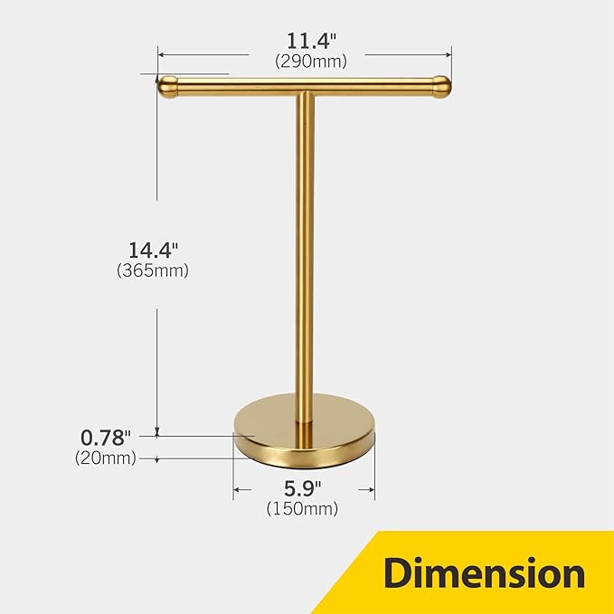 Hand Towel Holder Gold, Hand Towel Rack Stand with Heavy Weighted Base, Countertop Hand Towel Holder Stand for Bathroom，SUS304 Stainless Steel (Gold)
