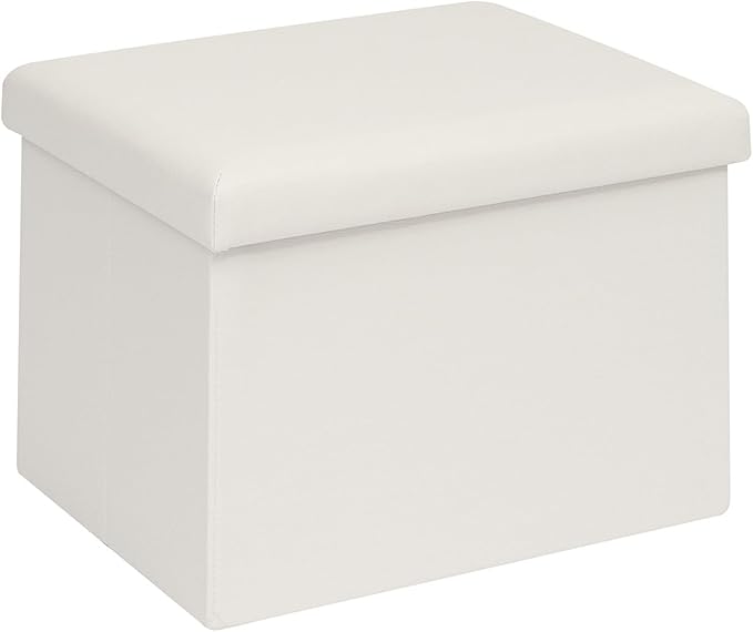 B FSOBEIIALEO Folding Storage Ottoman Cube Faux Leather Ottomans for Living Room, Bedroom, Home Office, Dorm Storage Footrest White 16.5"x12.6"x12.6"