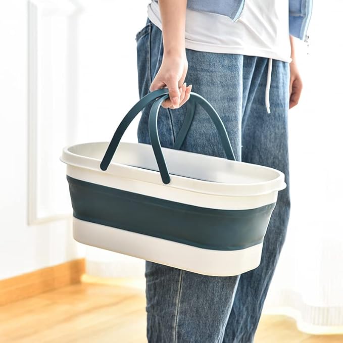 14L(3.7 Gallon) Collapsible Plastic Bucket with Wheels for House Cleaning, Multi-Purpose Rectangular Handy Basket for Cleaning Mop, Camping, RV (14L-Blue)-NeatNest