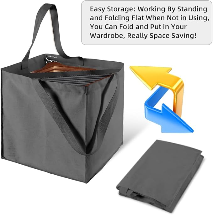 Clothes Hanger Organizer Holder for Space Saving, Fresheracc Hanger Triangle Storage Bag with Handles for Closet Tidier Laundry Rooms Wardrobe Drying Rack, Waterproof Container (Square Grey)-NeatNest