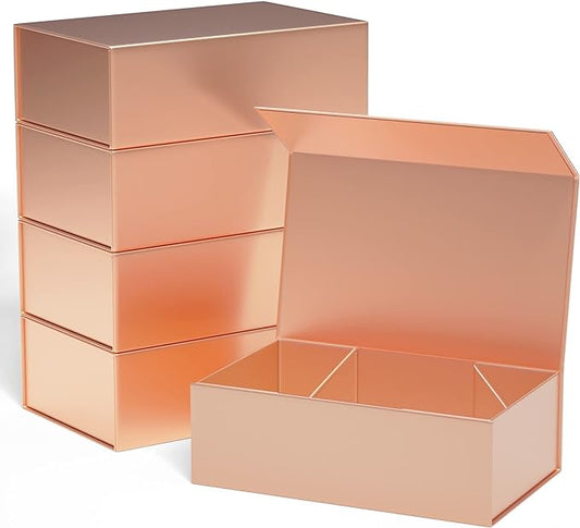 Gift Boxes 12"x6"x4" with Magnetic Closure Lid Gift Boxes for Presents,Bridesmaid Gifts Box,Cute Box,Luxury for Gift Packaging, Magnetic Gift Box for Wrapping Gifts (Rose Gold/5PCS)-NeatNest