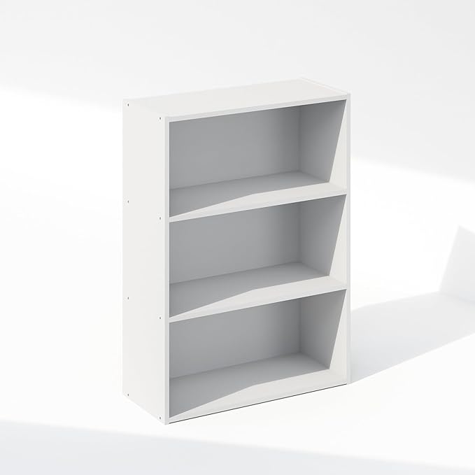 Furinno Reed 3-Tier Multipurpose Open Shelf Clothing & Closet Storage Organization, Plain White-NeatNest