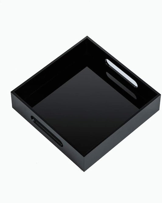 Black Sturdy Acrylic Tray with Handles-8x8 Inch- Countertop Organizer Tray for Kitchen,Bathroom,Office- Storage Box for Cosmetics, Jewelry,Toiletries,Toy,Gadgets-NeatNest