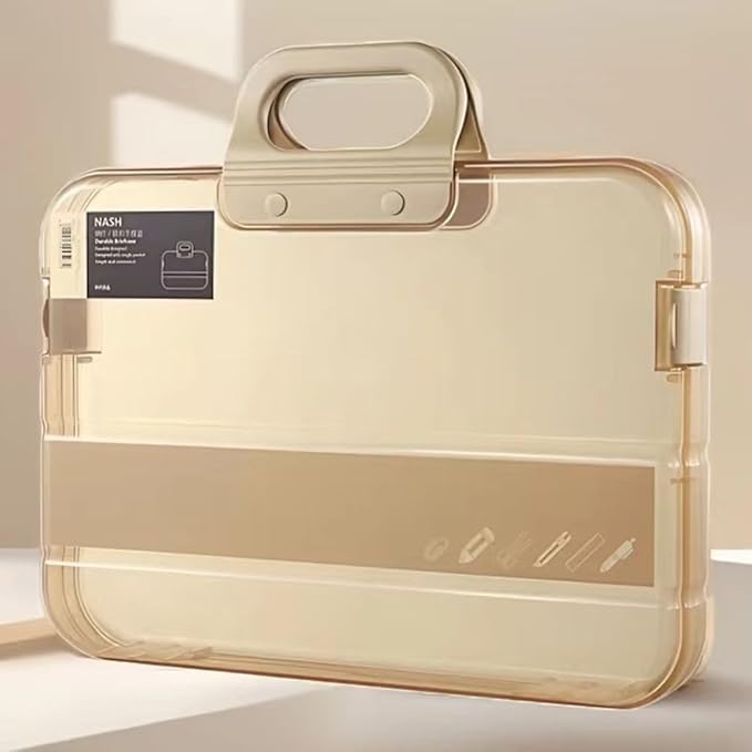 Clear Waterproof Document Storage Box with Snaps PP Files Organizer Cases for A4 Paper Magazines Notebooks School or Office Supplies (Khaki, 1pcs)