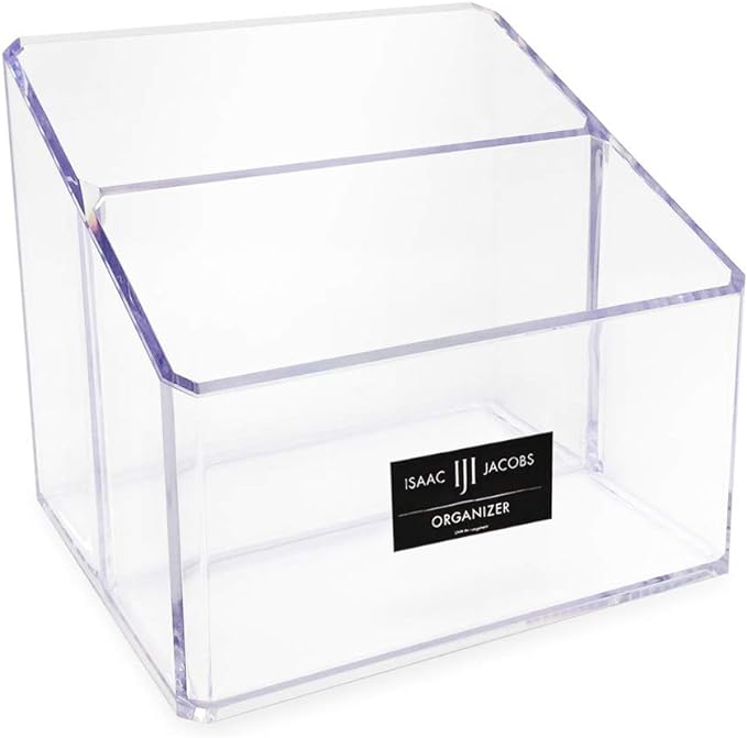 Isaac Jacobs Clear Acrylic 2-Section Organizer, Remote Holder & Multi-Functional Makeup, Brush, Pen & Pencil Storage Solution, for The Home, Bathroom, Office, Child’s Desk (2-Section, Clear)-NeatNest
