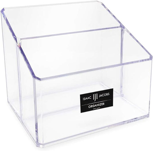 Isaac Jacobs Clear Acrylic 2-Section Organizer, Remote Holder & Multi-Functional Makeup, Brush, Pen & Pencil Storage Solution, for The Home, Bathroom, Office, Child’s Desk (2-Section, Clear)-NeatNest