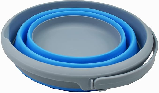 SAMMART 5.5L (1.4 Gallon) Collapsible Plastic Bucket - Foldable Round Tub - Portable Fishing Water Pail - Space Saving Outdoor Waterpot. (Grey/Marine Blue, 1)-NeatNest