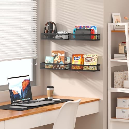 PUSDON Hanging Storage Baskets Organizer Wall Mount, Metal Wire Storage Bin Rack for Kitchen Bathroom Shower Spice Shelf Home Decor Essentials Black-2 Packs (Netting)-NeatNest
