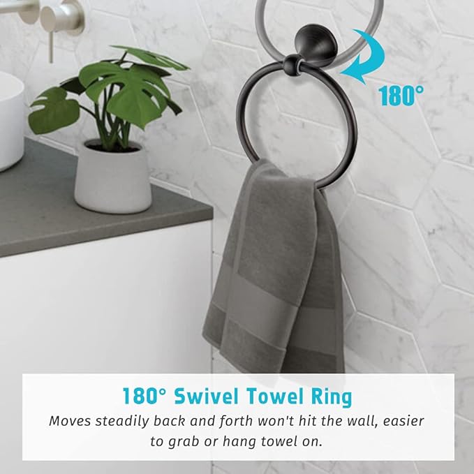 4 Piece Bathroom Accessory Set(Adjustable Towel Bar, Towel Ring, Toilet Paper Holder,Towel Hook), Wall Mounted Bathroom Hardware Accessories Set,Matte Black