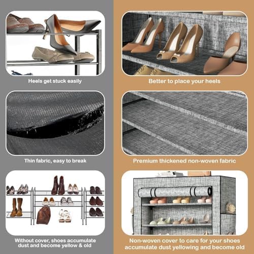 Covered Shoe Rack Tall Metal Shoes Rack Organizer for Entryway Garage Closet Tall Shoe Shelf Shoe Storage Cabinet Free Standing Large Garage Shoes Racks Organizer-NeatNest