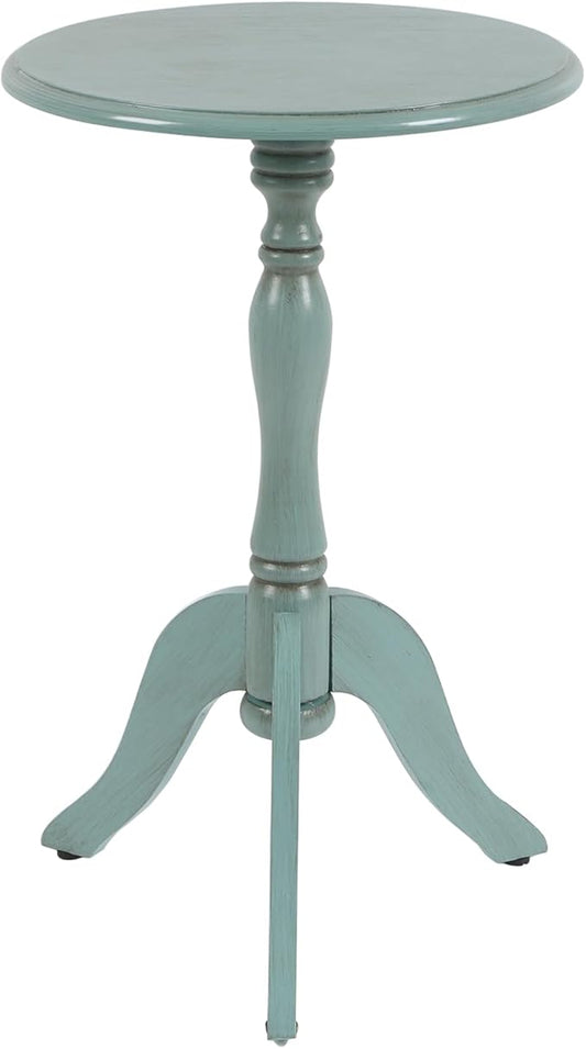 HLR Round Small End Table, Wooden Pedestal Side Coffee Tables, Vintage Accent Nightstand for Living Room, Bedroom, Entryway (1, Light Blue)
